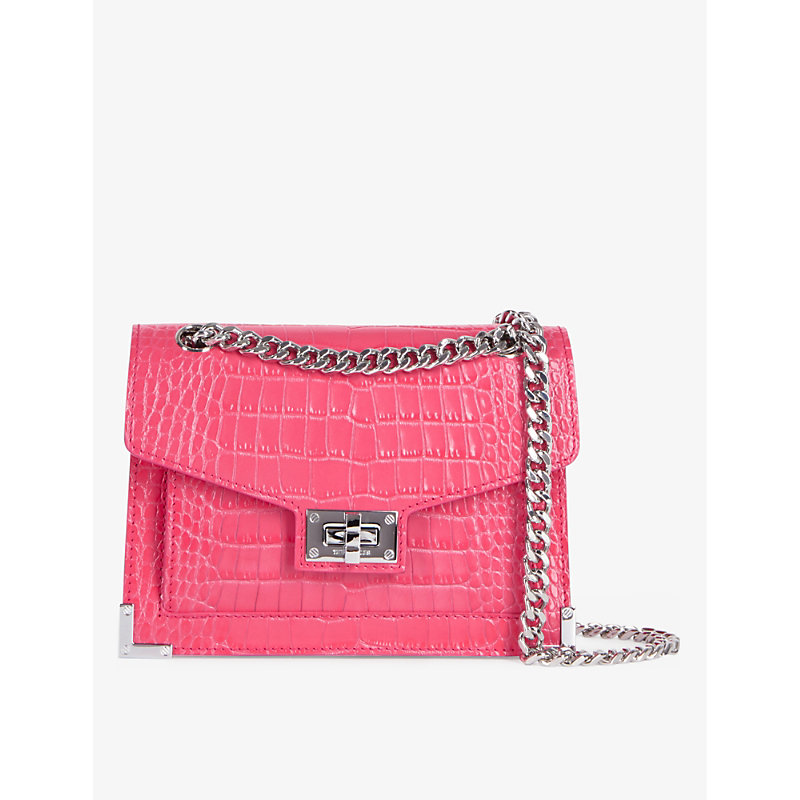 The Kooples Emily Small Crocodile-embossed Leather Cross-body Bag In Retro Pink