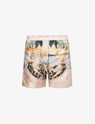 AMIRI: Cherub-print mid-rise silk shorts
