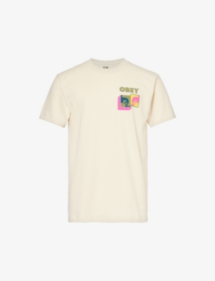 Obey Mens Cream Post Modern Branded-print Cotton-jersey T-shirt