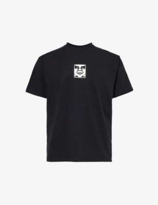 Obey Mens Jet Black Icon Logo-patch Cotton-jersey T-shirt