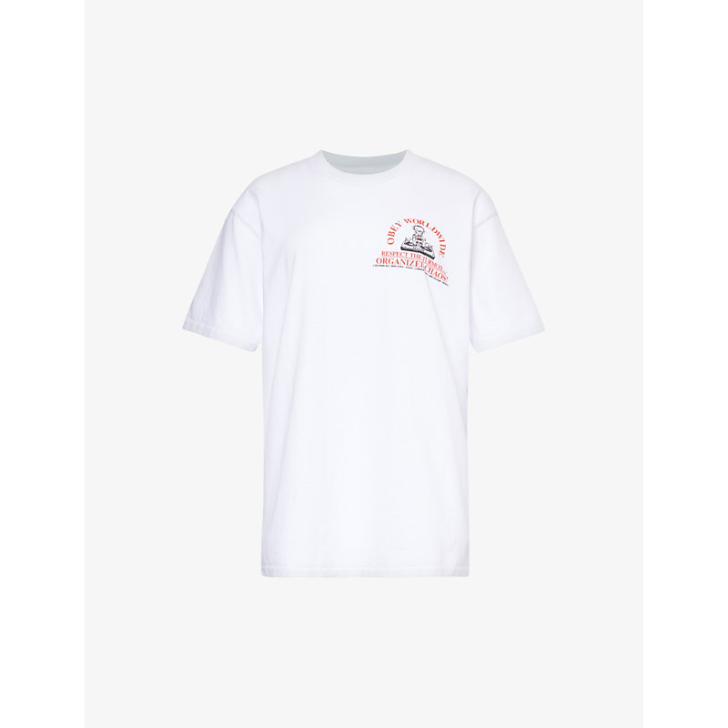 Obey Mens Pigment Vintage White Graphic-print Regular-fit Cotton-jersey T-shirt