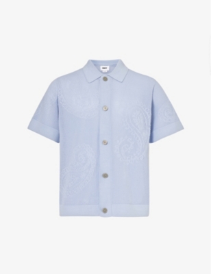 Obey Mens Hydrangea Teardrop Crochet-pattern Cotton-knit Shirt