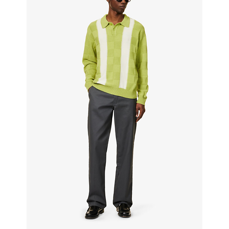 Shop Obey Men's Tarragon Green Multi Albert Contrast-stripe Cotton-knit Polo Shirt