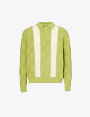 Obey Mens Tarragon Green Multi Albert Contrast-stripe Cotton-knit Polo Shirt