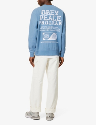 Shop Obey Men's Coronet Blue Peace Program Brand-embroidered Cotton-blend Sweatshirt