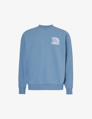 Obey Mens Coronet Blue Peace Program Brand-embroidered Cotton-blend Sweatshirt
