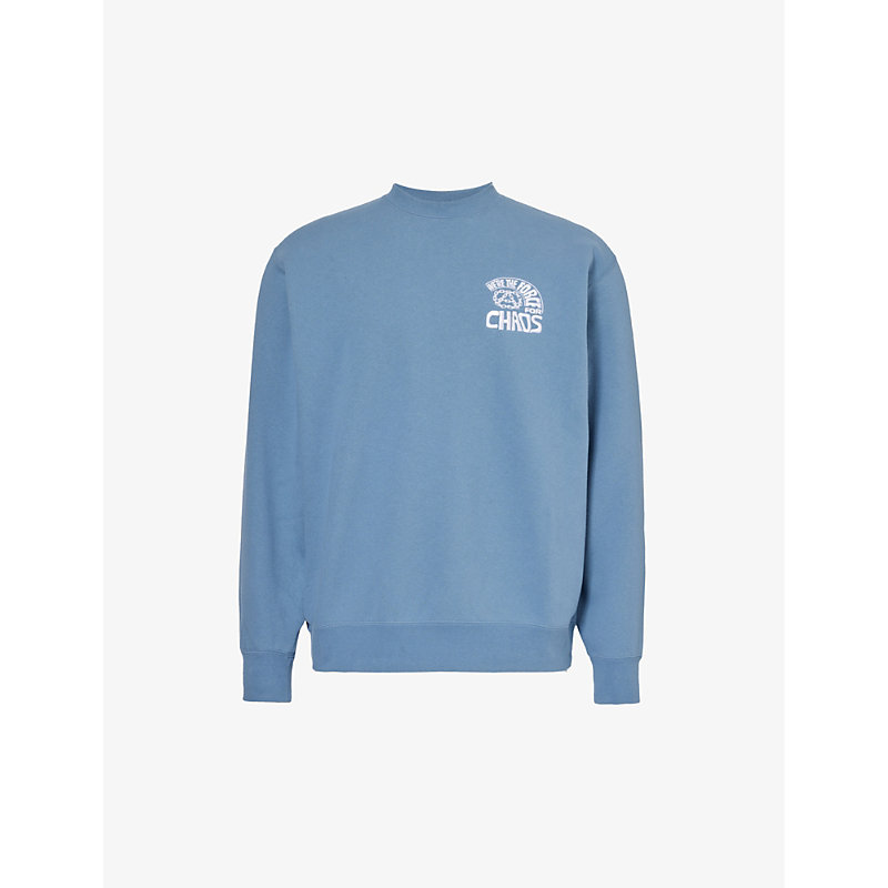 Obey Mens Coronet Blue Peace Program Brand-embroidered Cotton-blend Sweatshirt