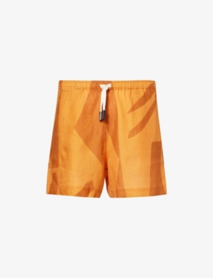 Marane Mens Geometric Orange Las Garzas Abstract-print Linen Shorts