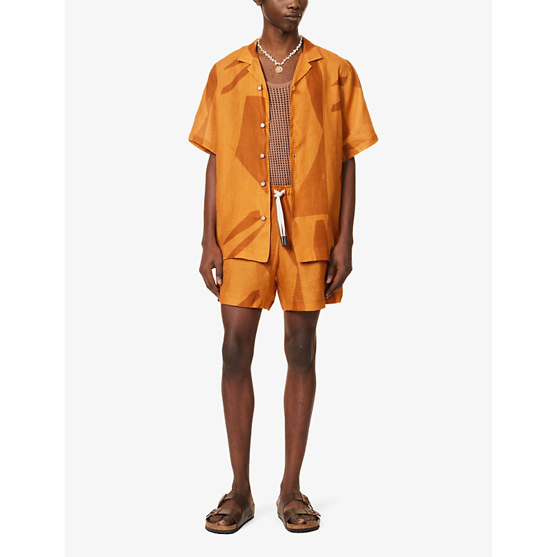Shop Marane Mens Geometric Orange Las Susana Abstract-print Linen Shirt