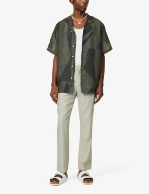 Shop Marane Mens Geometric Dark Grey Las Susana Abstract-print Linen Shirt