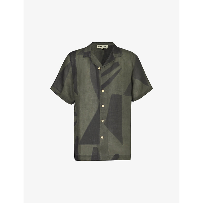 Marane Mens Geometric Dark Grey Las Susana Abstract-print Linen Shirt