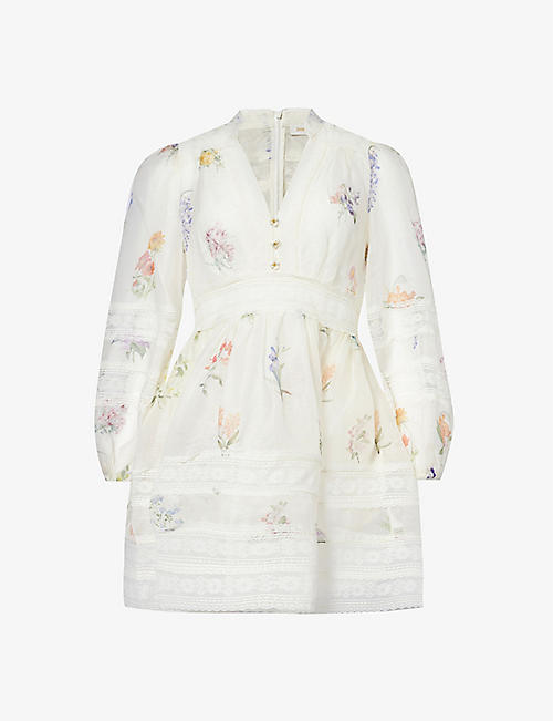 ZIMMERMANN: Lace floral-print linen and silk-blend mini dress