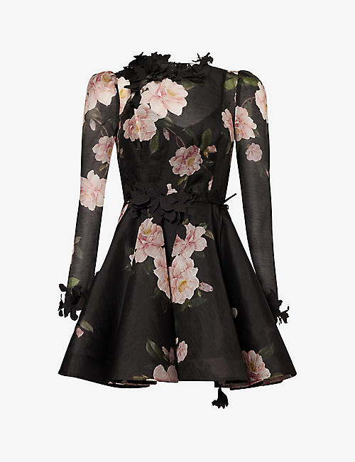 ZIMMERMANN: Floral-pattern linen and silk-blend mini dress
