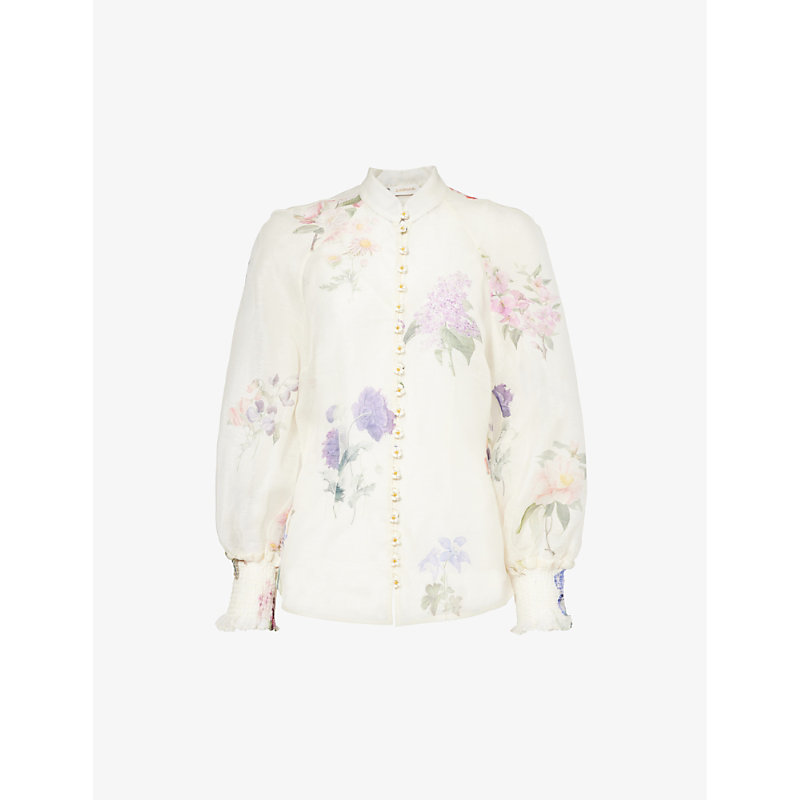Zimmermann Womens Multi Botanical Ivory Natura Floral-print Linen And Silk-blend Shirt