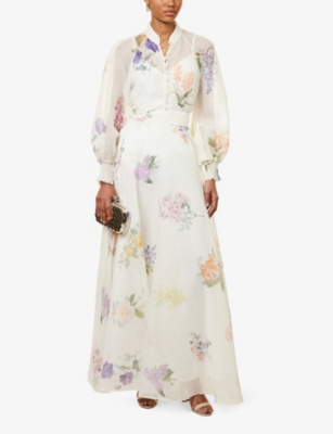 Shop Zimmermann Women's Multi Botanical Ivory Natura Floral-pattern Linen And Silk-blend Maxi Skirt