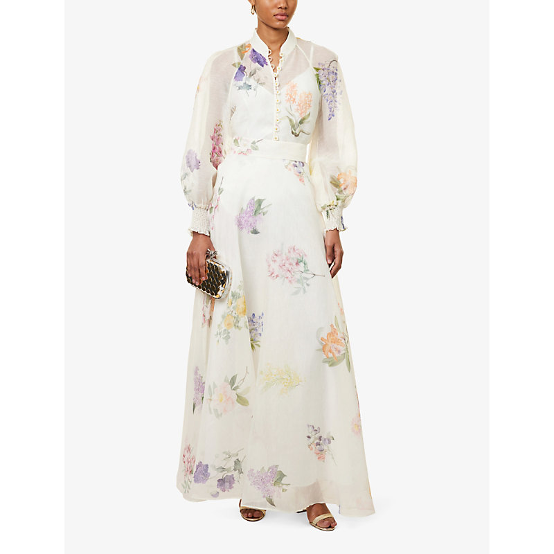 Shop Zimmermann Women's Multi Botanical Ivory Natura Floral-pattern Linen And Silk-blend Maxi Skirt
