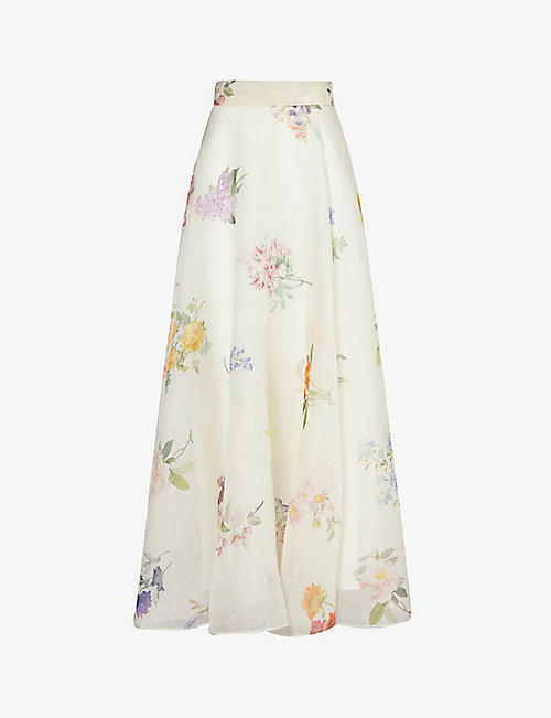 ZIMMERMANN: Natura floral-pattern linen and silk-blend maxi skirt