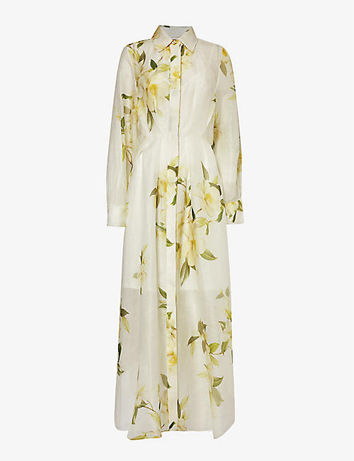 ZIMMERMANN: Floral-pattern linen and silk-blend midi dress