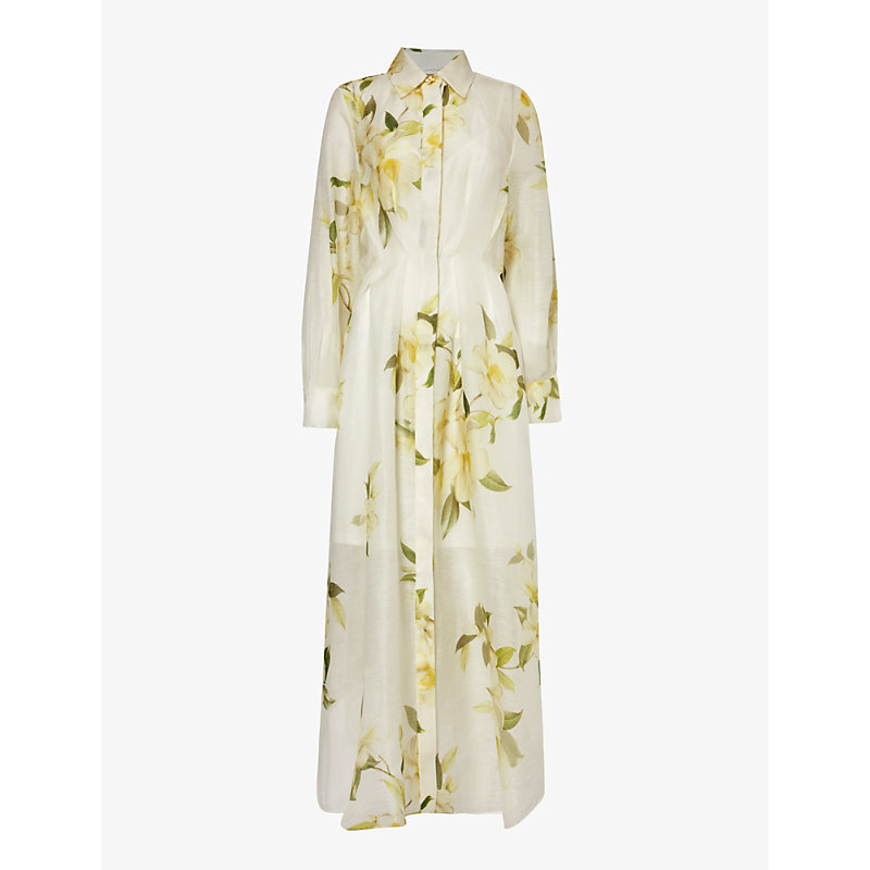 Zimmermann Womens Ivory Magnolia Floral-pattern Linen And Silk-blend Midi Dress