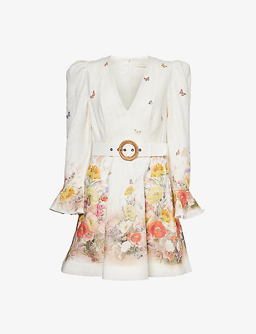 ZIMMERMANN: Natura floral-pattern linen mini dress