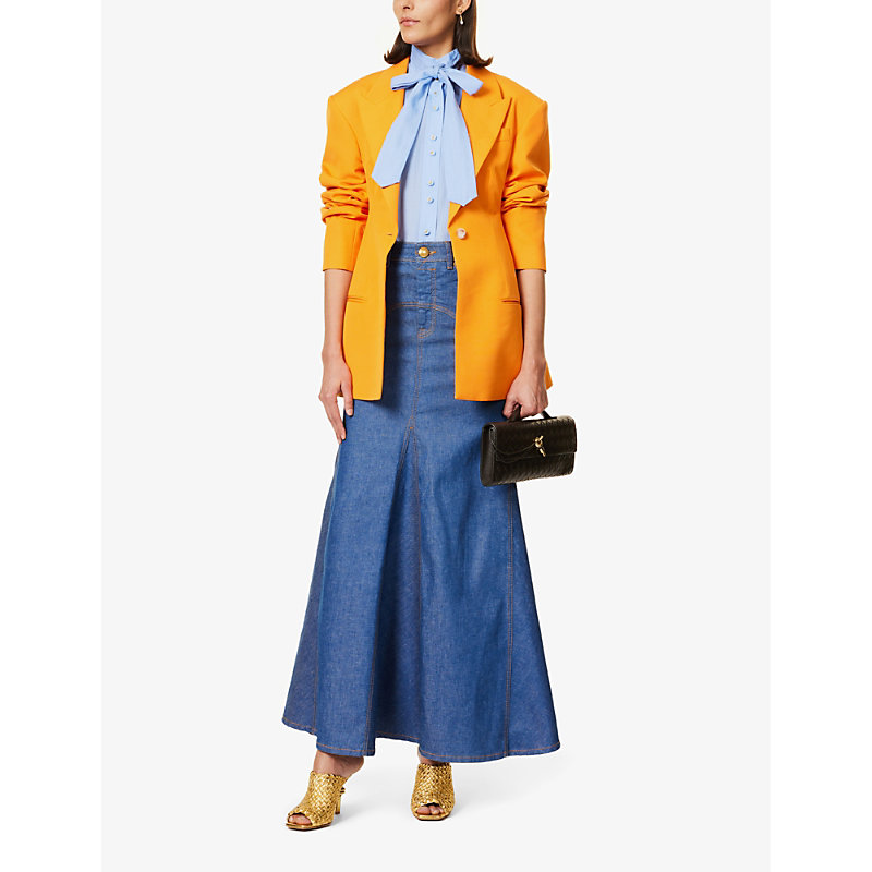 Shop Zimmermann Women's Railway Blue Godet-insert Flared Denim Maxi Skirt