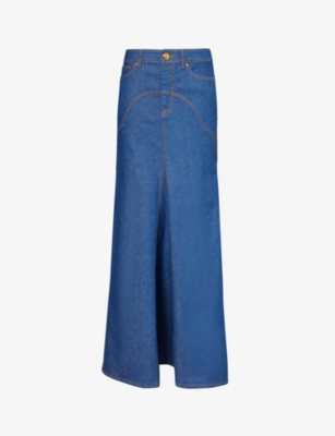 Shop Zimmermann Women's Railway Blue Godet-insert Flared Denim Maxi Skirt