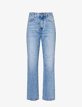 ME AND EM: Faded-wash straight-leg mid-rise denim jeans