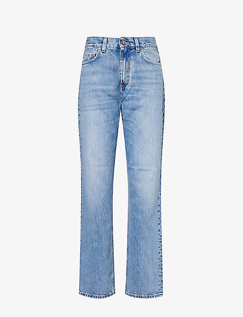 ME AND EM: Faded-wash straight-leg mid-rise denim jeans