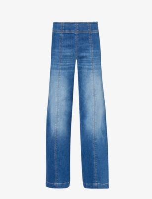 ME AND EM: Contrast-stitch flared-leg high-rise stretch recycled-denim-blend jeans