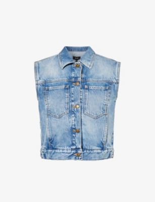 Shop Me And Em Women's Mid Blue Patch-pocket Organic-denim Vest