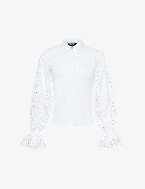ME AND EM: Broderie-analgise-sleeve cotton-jersey shirt