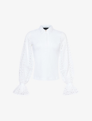 Shop Me And Em Women's Fresh White Broderie-analgise-sleeve Cotton-jersey Shirt