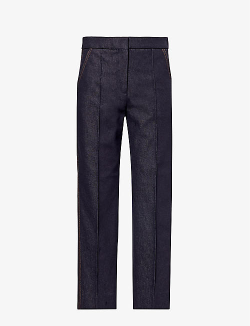 ME AND EM: Pressed-crease tapered-leg mid-rise cotton-blend trousers