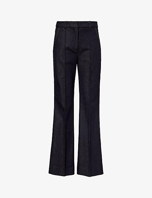 ME AND EM: Contrast-stitch flared-leg high-rise cotton-blend trousers