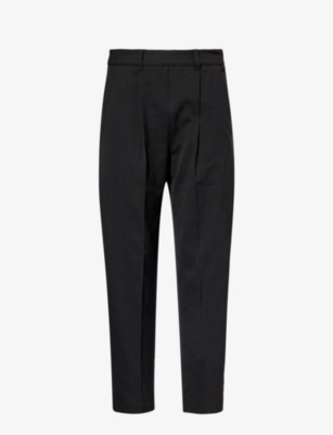 ME AND EM: Textured-weave tapered-leg mid-rise stretch-woven trousers