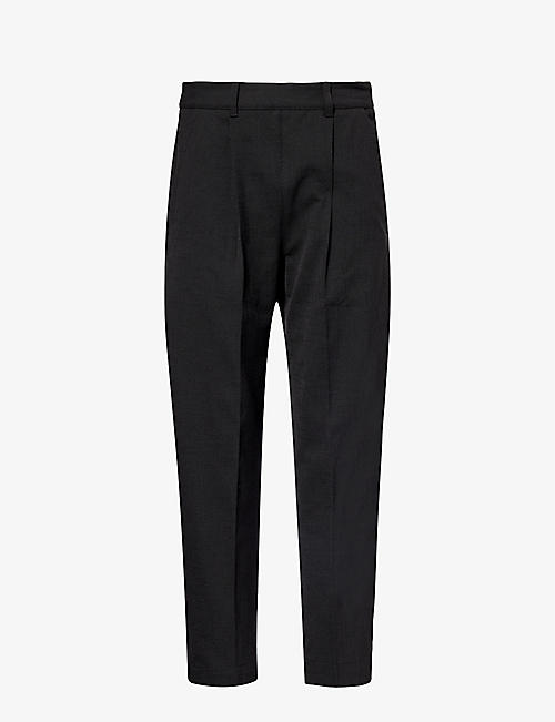 ME AND EM: Textured-weave tapered-leg mid-rise stretch-woven trousers