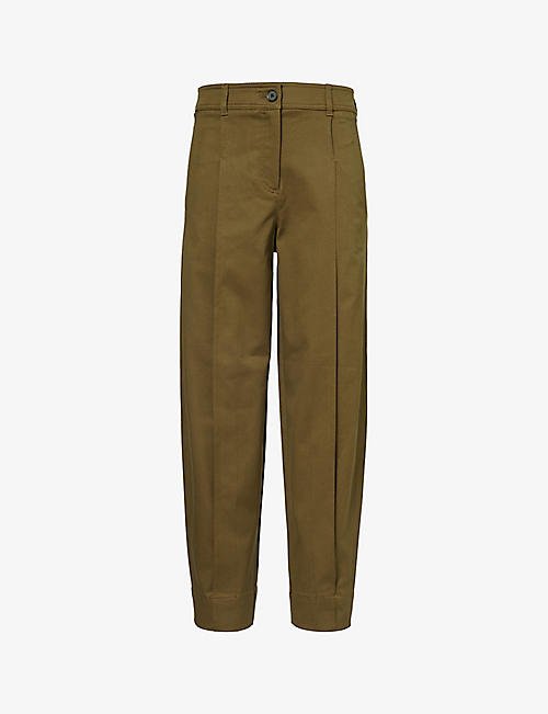 ME AND EM: Pleated tapered-leg mid-rise cotton-blend trousers
