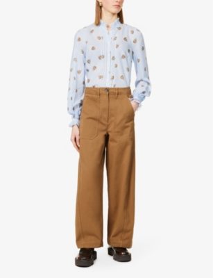 Shop Me And Em Women's Tobacco Patch-pocket Wide-leg High-rise Cotton-twill Trousers