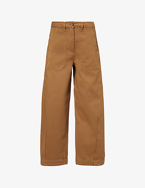 ME AND EM: Patch-pocket wide-leg high-rise cotton-twill trousers