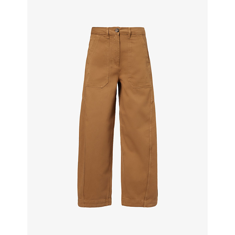 Me And Em Womens Tobacco Patch-pocket Wide-leg High-rise Cotton-twill Trousers