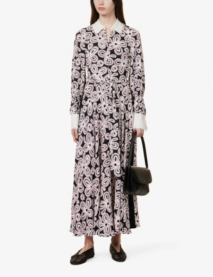 Shop Me And Em Women's Black/pink/cream Floral-print Woven Midi Dress