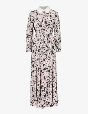 Shop Me And Em Women's Black/pink/cream Floral-print Woven Midi Dress