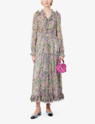 Shop Me And Em Women's Cream/pink/multi Floral-print Silk-blend Maxi Dress