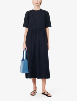 Shop Me And Em Women's Navy Ruffle-sleeve Cotton Midi Dress