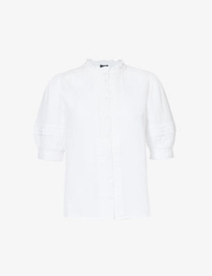 ME AND EM: Cheesecloth-texture round-neck cotton blouse