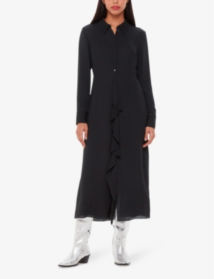 WHISTLES: Lea ruffle-front woven midi dress