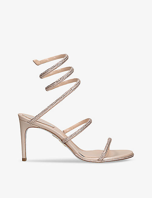 RENE CAOVILLA: Cleo 80 crystal-embellished leather heeled sandals