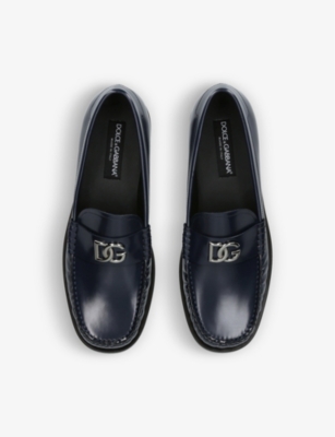 Shop Dolce & Gabbana Men's Navy Classic Round-toe Leather Loafers