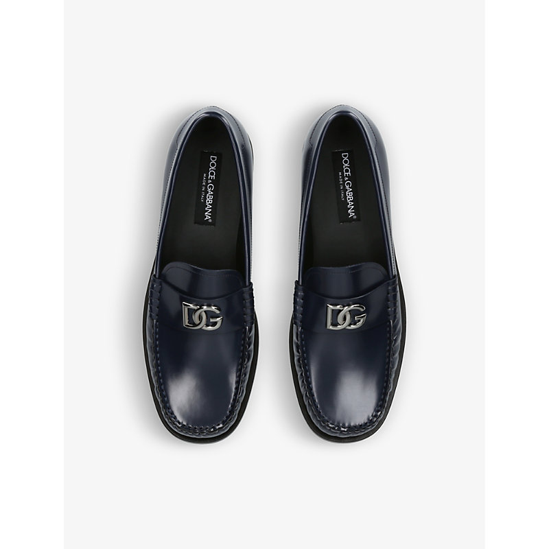 Shop Dolce & Gabbana Men's Navy Classic Round-toe Leather Loafers