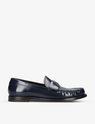 Dolce & Gabbana Classic Round-toe Leather Loafers In Navy
